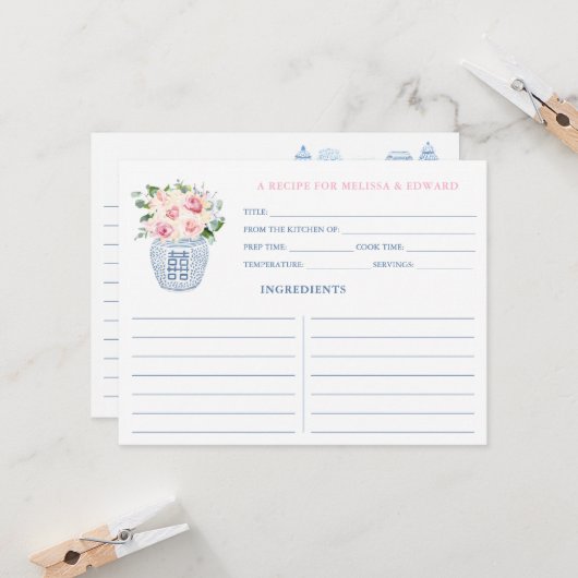 Jolie Carte De Recette Marine Et Pink Bride Et Gro (Devant/Arrière en situation)