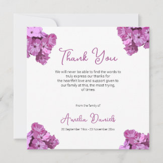 Jolie carte de remerciement de funérailles florale