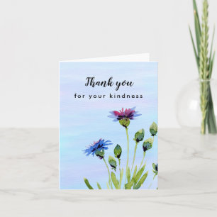 Jolie carte de remerciement florale bleue vierge à