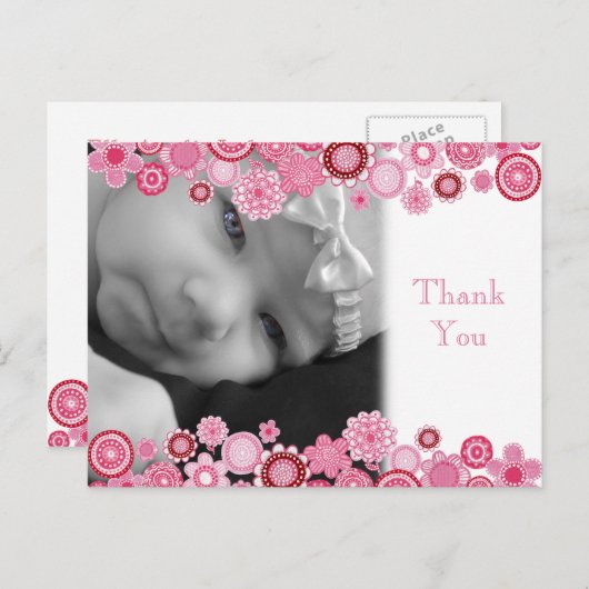 Jolie carte de remerciement photo de bébé fille en (Devant / Derrière)