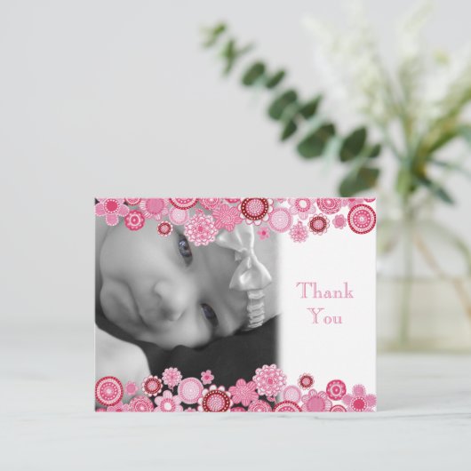 Jolie carte de remerciement photo de bébé fille en (Debout devant)