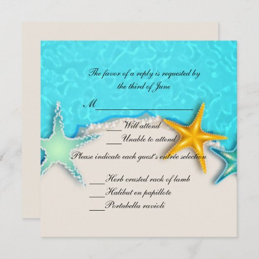 Jolie carte de réponse de plage d'été Starfish (Devant / Derrière)