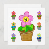 Jolie carte de vacances aux fleurs en pot Rosy Pos (Devant / Derrière)