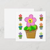 Jolie carte de vacances de fleurs en pot Rosy Posy (Devant / Derrière)