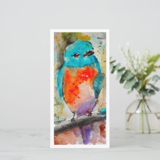 Jolie carte de vacances Oiseau Bleu Plat (Debout devant)