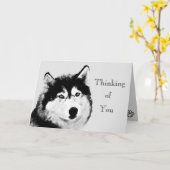 Jolie carte de voeux Black White Husky (Fleur jaune)