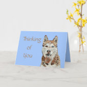 Jolie carte de voeux Brown et blanc Husky (Fleur jaune)