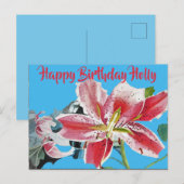 Jolie carte de vœux d'anniversaire florale Lilium  (Devant / Derrière)