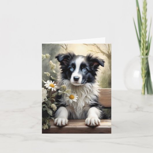 Jolie carte de vœux de Border Collie avec des fleu (Devant)
