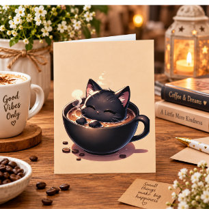 Jolie carte de vœux de chat noir nageant dans une