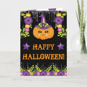 Jolie carte de vœux florale d'Halloween avec citro