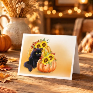 Jolie carte de vœux Halloween Chat Noir & Citrouil