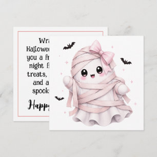 Jolie Carte de Vœux Halloween Fantôme Rose