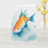 Jolie carte de voeux vierge avec poisson rouge nat (Fleur jaune)