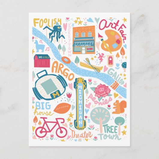 Jolie carte des choses préférées d'Ann Arbor Michi (Devant)