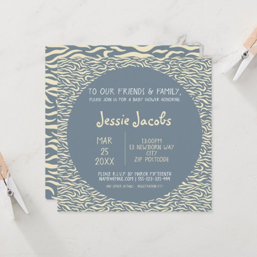 Jolie carte d'invitation baby shower motif (Devant/Arrière en situation)