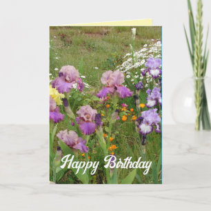 Jolie carte florale de fleurs de jardin d'iris per