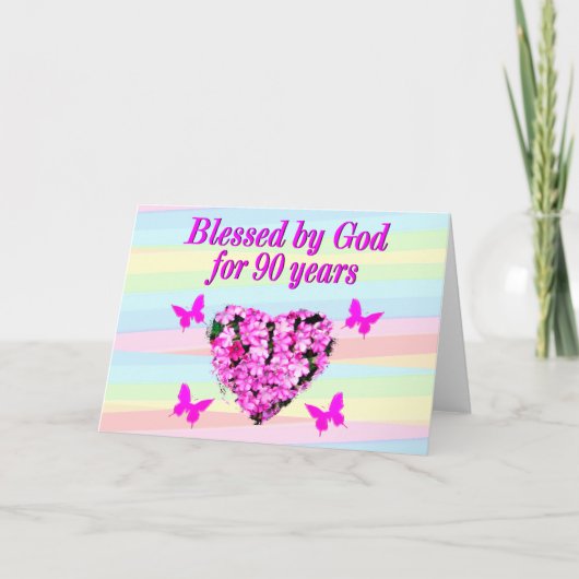 JOLIE CARTE FLORALE ROSE 90E ANNIVERSAIRE (Devant)