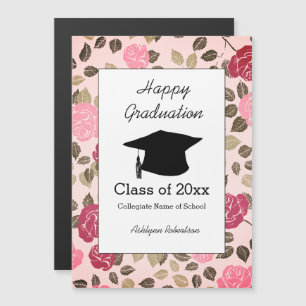 Jolie carte magnétique Floral Rose Graduation