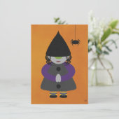 Jolie carte ou invitation de sorcière pour Hallowe (Debout devant)