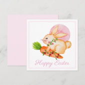 Jolie carte Pâques Bunny Rose Aquarelle (Devant / Derrière)