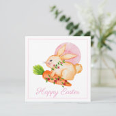 Jolie carte Pâques Bunny Rose Aquarelle (Debout devant)