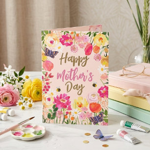 Jolie carte photo de jardin floral aquarelle pour