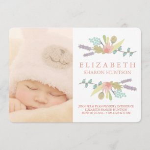 JOLIE CARTE PHOTOCARD FAIRE-PART DE NAISSANCE FLOR
