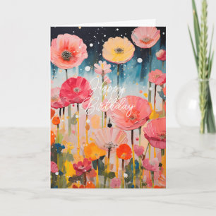 Jolie carte pliée avec des fleurs roses et jaunes