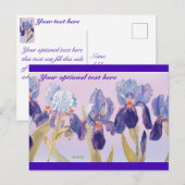 Jolie Carte Postale Aquarelle Iris (Devant / Derrière)