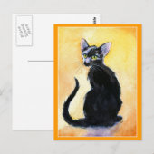 Jolie carte postale de chat noir ou de chaton (Devant / Derrière)