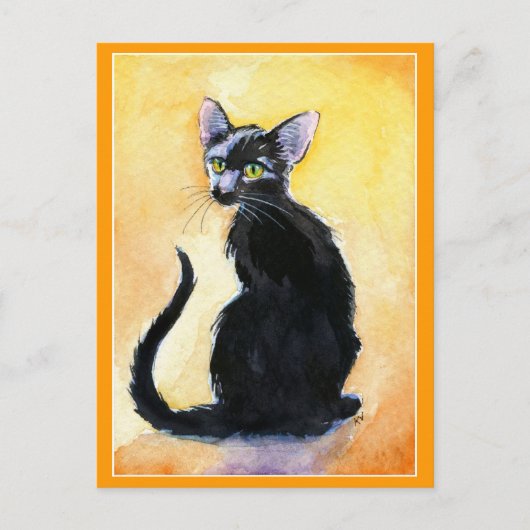 Jolie carte postale de chat noir ou de chaton (Devant)
