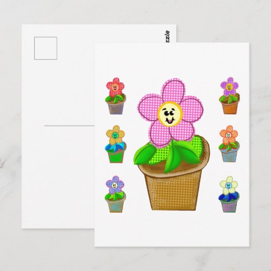 Jolie carte postale de fleurs en pot Rosy Posy (Devant / Derrière)