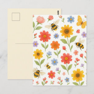 Jolie carte postale de jardin abeille fleurs paste
