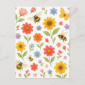 Jolie carte postale de jardin abeille fleurs paste (Devant)