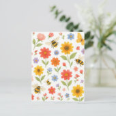 Jolie carte postale de jardin abeille fleurs paste (Debout devant)