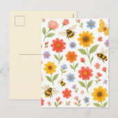 Jolie carte postale de jardin abeille fleurs paste (Devant / Derrière)