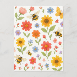 Jolie carte postale de jardin abeille fleurs paste