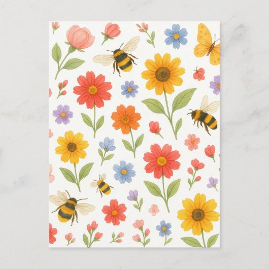 Jolie carte postale de jardin abeille fleurs paste (Devant)