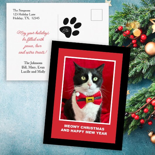 Jolie carte postale de Noël de chat smoking