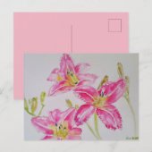 Jolie carte postale de peinture aquarelle Lily en  (Devant / Derrière)