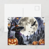 Jolie carte postale d'Halloween de chat noir (Devant / Derrière)