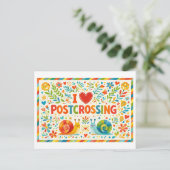 Jolie carte postale "J'adore Postcrossing" (Debout devant)