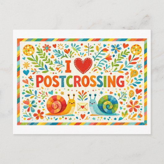 Jolie carte postale "J'adore Postcrossing" (Devant)