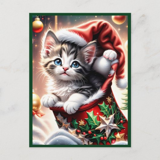 jolie carte postale Joyeux Noël Chat (Devant)