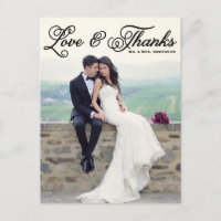 Jolie carte postale noire de Merci de mariage de