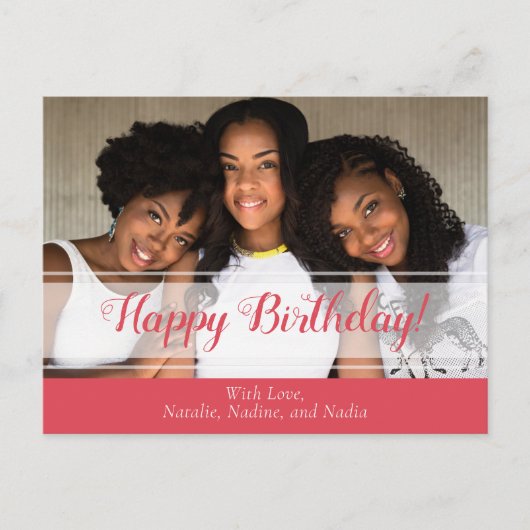 Jolie carte postale photo d'anniversaire rose (Devant)