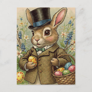 Jolie carte postale vintage rétro lapin de Pâques 