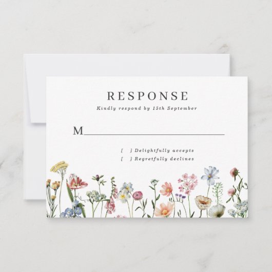 Jolie carte RSVP de mariage Fleur sauvage (Devant)