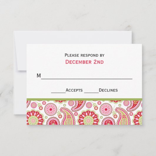 Jolie carte RSVP de mariage Paisley (Devant)